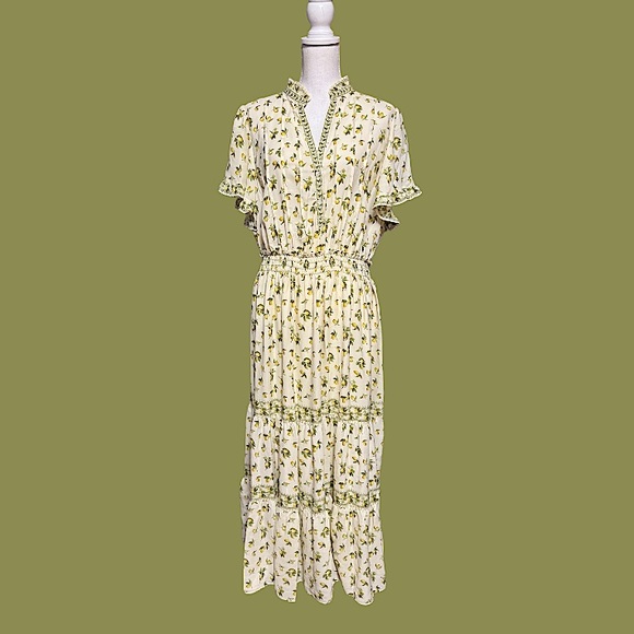 Max Studio Lemon Floral Print Cream yellow green Dress Boho size 2X - Picture 3 of 11